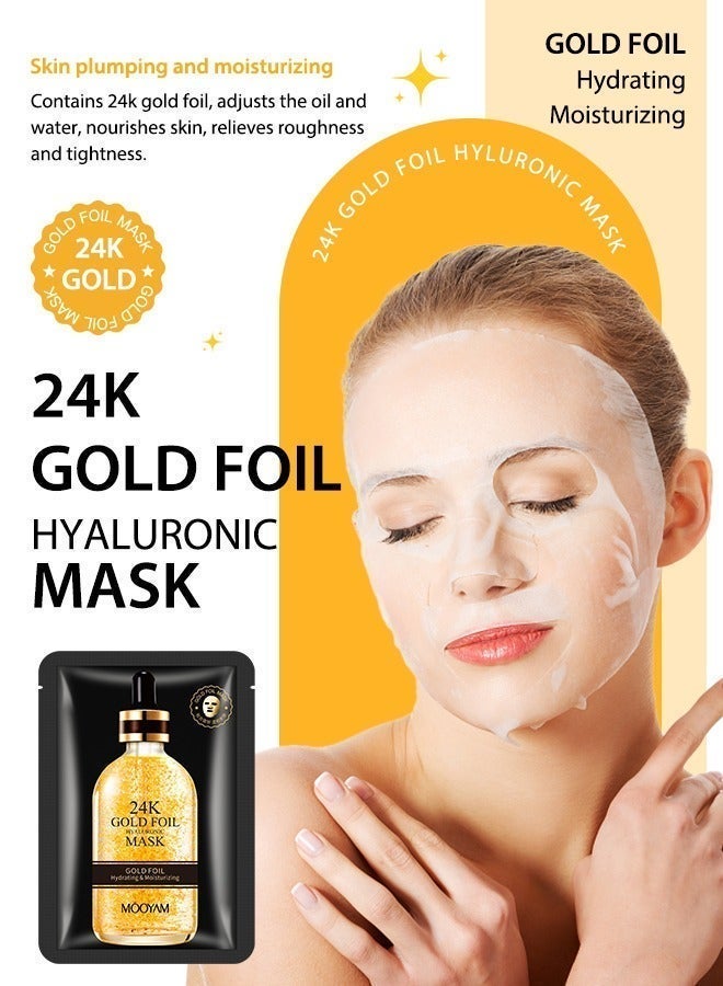 MOOYAM 24K Gold Foil Hydrating Mask with Hyaluronic Acid for Intense Moisturizing and Firming for All Skin Types (10-Packs) - Image 2